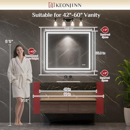 Keonjinn 42 x 36 Inch Lighted Mirrors for Bathroom Wall, Bluetooth Speaker