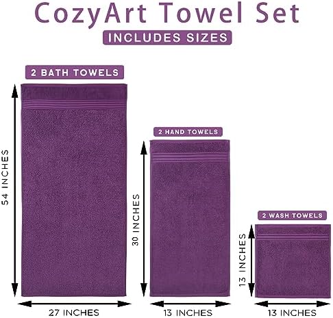 COZYART Luxury Bath Towel Set 3 PCS, Purple 100% Turkish Cotton 650 GSM