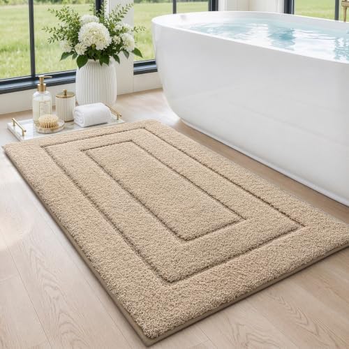 DEXI Bathroom Rugs 43x24, Non-Slip and Absorbent Bath Mat, Beige