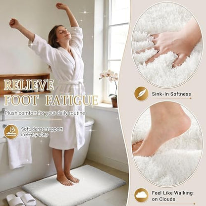Yimobra Bathroom Rugs Non Slip Washable, Ultra Soft and Water Absorbent Bath Mats, Plush Fluffy Shower Mat Outside, Microfiber Thick Matts for Bathroom Floor/Sink, 24X17, Off White