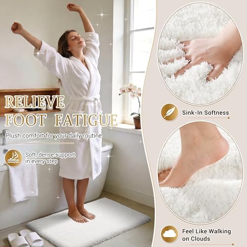 Yimobra Bathroom Rugs Non Slip Washable 47x24, Ultra Soft and Water Absorbent Bath Mats, Plush Fluffy Shower Mat Outside, Luxury Microfiber Thick Matts for Bathroom Floor/Tub, Off White
