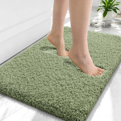 OLANLY Microfiber Small Bathroom Rugs 24x16, Soft Bath Mat, Sage Green