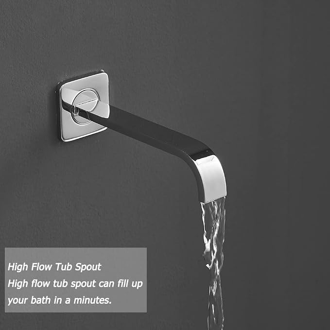 Chrome Shower System with Tub Spout Wall Mounted Tub Shower Faucet Set for Bathroom with High Pressure 10" Rain Shower head and Handheld Shower Head Kit