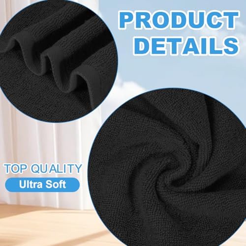 100% Cotton Washcloths Set, 12-Pack Wash Cloths,12x12 Inch Black