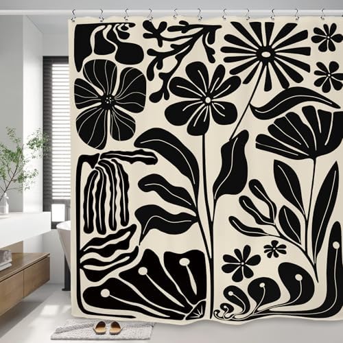 Black Matisse Flower Vintage Abstract Retro Art 70s Modern Shower Curtain