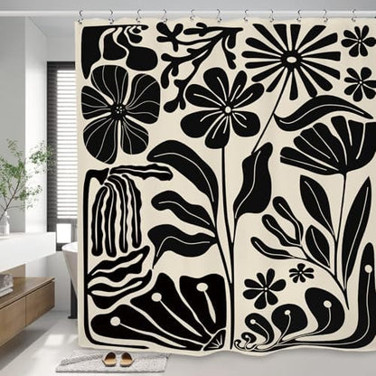 Black Matisse Flower Vintage Abstract Retro Art 70s Modern Shower Curtain
