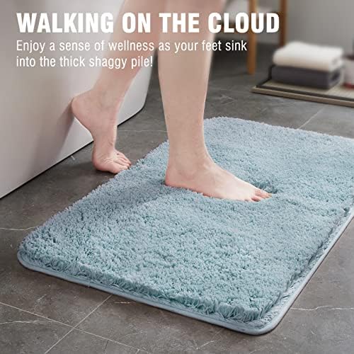 TECHMILLY Super Soft Shaggy Bathroom Rugs, Absorbent Thick Non Slip Microfiber Bath Rugs, Quick Dry Machine Washable Bath Mat for Bathroom Floor, Bathtub and Shower 20"x32"