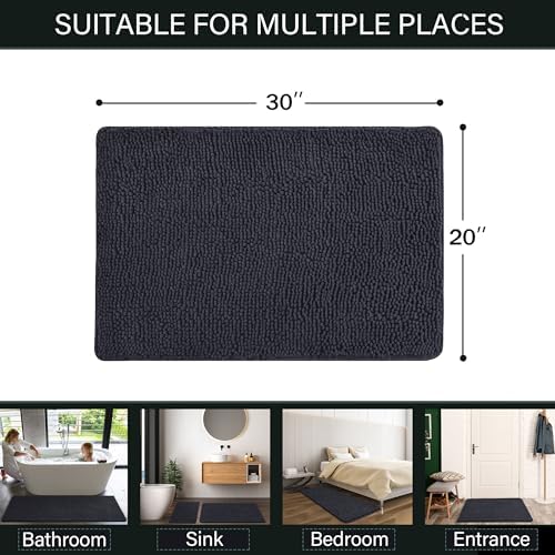 LOCHAS Luxury Bathroom Rug Shaggy Bath Mat 20 x 32 Inch, Dark Grey