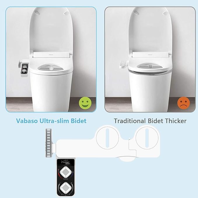 Bidet Attachment for Toilet, Hot and Cold Water Non-Electric Self Cleaning Dual Nozzle(Frontal/Rear Wash) for Bidet Toilet Seat, Adjustable Water Pressure, Extra Phone Holder for Bathroom