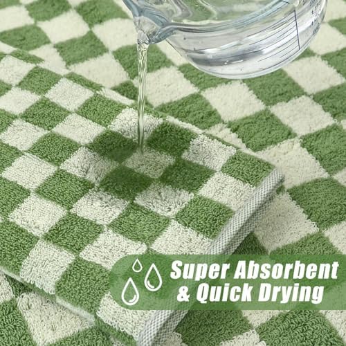 Jacquotha Green Checkered Towels Set of 8, Cotton Towels for Bathroom