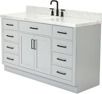 ARIEL Hepburn 60-inch Bathroom Vanity with Sink,Solid Wood, 1.5-inch Carbon Black Quartz Countertop, Single Rectangular Porcelain Sink, Soft Closing Doors, Dovetail Drawers, Grey