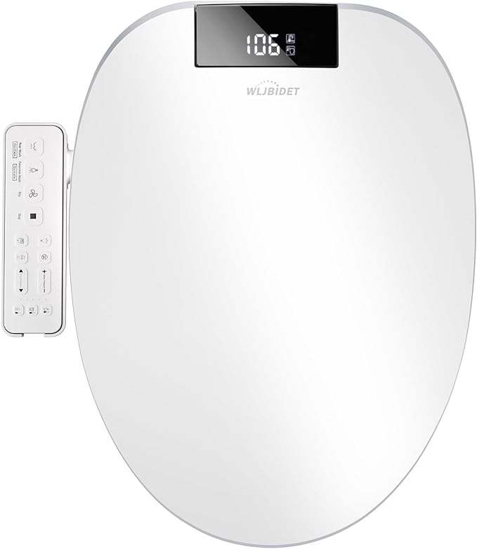 Heated Bidet Toilet Seat with Dual-Position Control Mode, Side Panel & Remote Control, Self-Cleaning Nozzle, Adjustable Warm Water and Dryer, Display Screen, Night Light, Elongated
