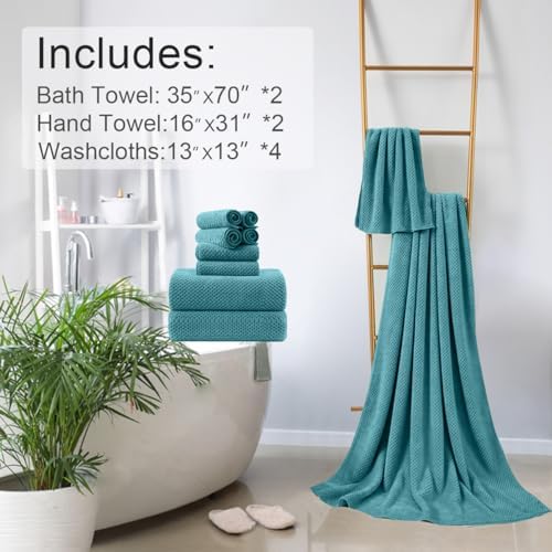 8-Piece Aqua Bath Towels Set,2 Oversized Large Bath Towels Sheet,2 Hand Towels and 4 Washcloths - 600 GSM Soft Luxury Towel Set,Highly Absorbent Quick Dry Towel Collection for Bathroom,Hotel and Spa