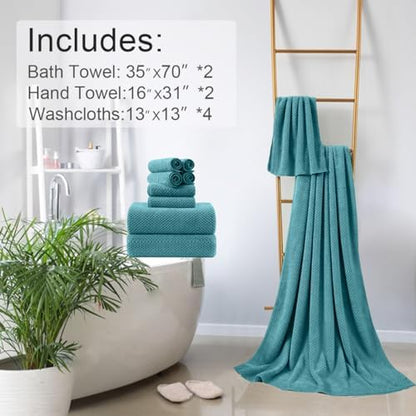 8-Piece Aqua Bath Towels Set,2 Oversized Large Bath Towels Sheet,2 Hand Towels and 4 Washcloths - 600 GSM Soft Luxury Towel Set,Highly Absorbent Quick Dry Towel Collection for Bathroom,Hotel and Spa