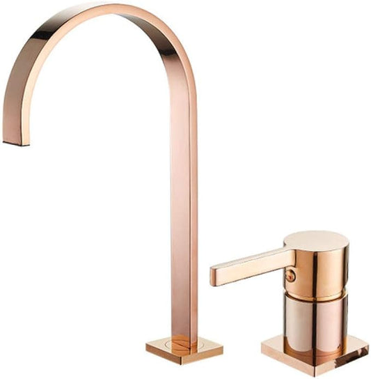 Faucet Brushed Two Holes Widespread Bathroom Faucet Sink 360 Rotating Basin Tap (Rose Gold) Faucet