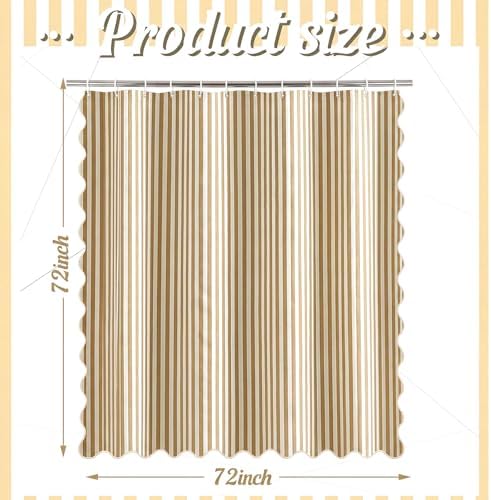 HunnmingRe Taupe Farmhouse Striped Shower Curtain Scalloped 72x72''