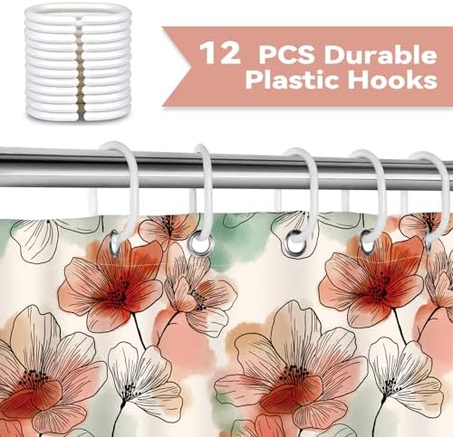 Boho Pink and Red Floral Shower Curtain for Bathroom 72 x 72 Inch