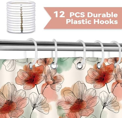 Boho Pink and Red Floral Shower Curtain for Bathroom 72 x 72 Inch