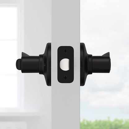 Kwikset Balboa Interior Privacy Door Handle with Lock, Door Lever For Bathroom and Bedroom, Matte Black Reversible Keyless Turn Lock