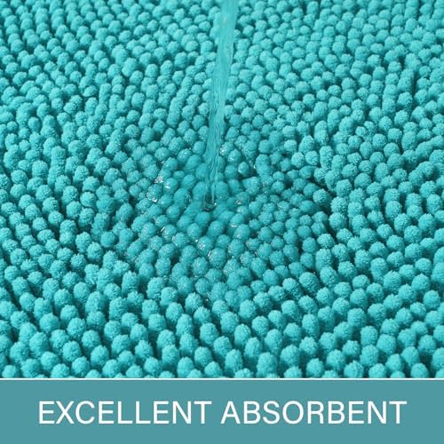 LOCHAS Bathroom Rug Shaggy Bath Mat 2 Piece, 24 x 17 Inch, Teal Blue