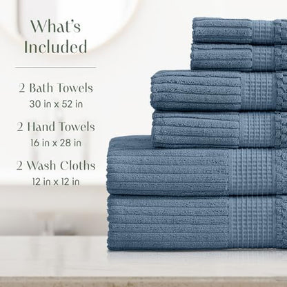 Springtree Home 100% Cotton Bath Towel Set | 6-Piece Set | Textured | Ocean