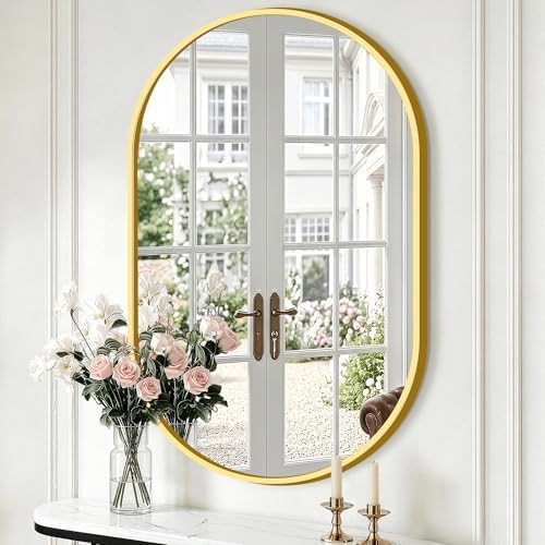 Oval Bathroom Mirror, 24"x36" Gold Vanity Mirror for Over Sink