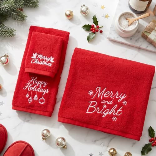 Hahafelt Decorative Bathroom Towel Set,Red, Christmas
