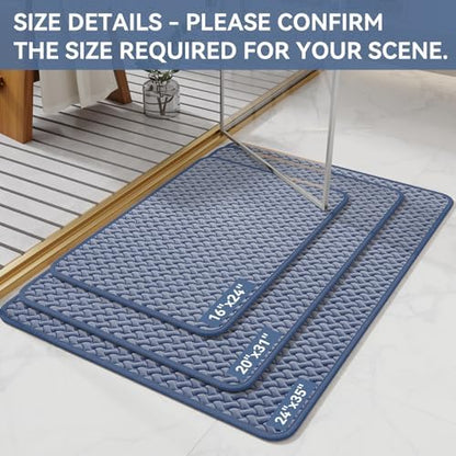YDKGL Bathroom Rugs Non Slip, Foam Weave Texture Bath Mat, Blue 16x24