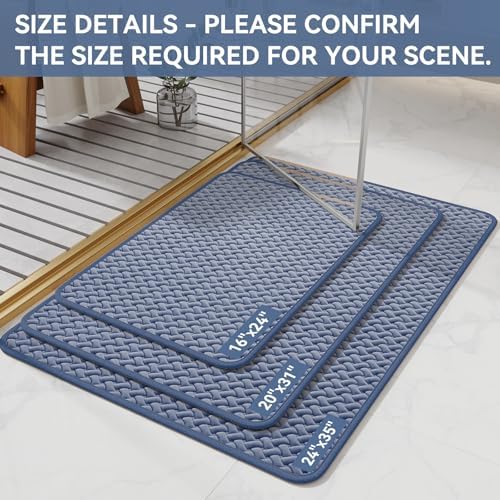 YDKGL Bathroom Rugs Non Slip, Foam Weave Texture Bath Mat, Blue 24x35