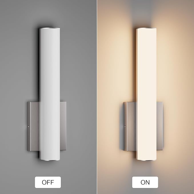 15.7 Inches Modern Bathroom Led Wall Sconces,18W 3000K Hardwired Wall Light with White Acrylic Lampshade,Indoor Bathroom Vanity Light for Mirror Bedroom Living Room Hallway(Nickel,2Pack)