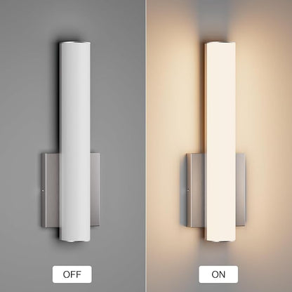 15.7 Inches Modern Bathroom Led Wall Sconces,18W 3000K Hardwired Wall Light with White Acrylic Lampshade,Indoor Bathroom Vanity Light for Mirror Bedroom Living Room Hallway(Nickel,2Pack)