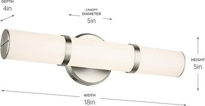 Kichler Rosh 18" LED Small Bath Bar with White Glass in Brushed Nickel, Modern Minimalist, for Vanity, Fireplace, Buffet, Hallway, Vanity Mirror, (18" W x 5" H), 55187NILED