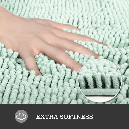 Yeaban Chenille Spa Blue Bathroom Rug 36"x60",Non-Slip Rubber Backing
