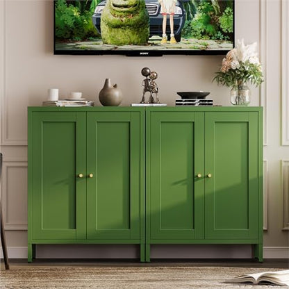 YAUWOH Small Metal Cabinet, Storage Cabinet with 2 Adjustable Shelves and 2 Doors,Freestanding Sideboard for Small Spaces, Living Room, Home Office, Dining Room(1PC,Forest Green)
