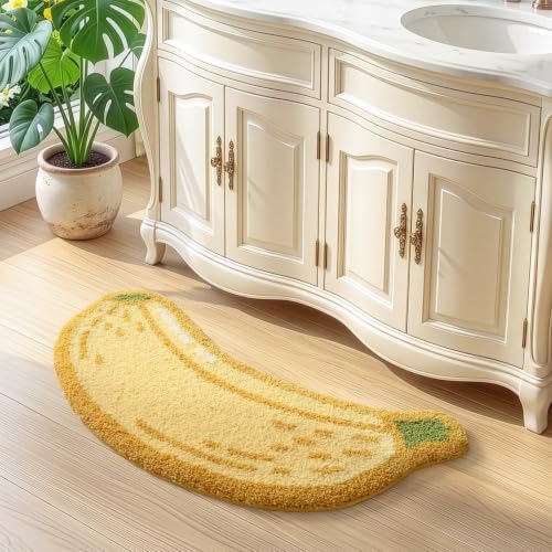 LUMI Cute Bathroom Rug, Absorbent Non Slip Bath Mat, 24"x51", Banana