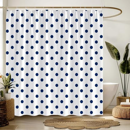 Polka Dot Shower Curtain Blue White Retro Spot Vintage Fabric Decorative Bathroom Curtains with Hooks,75" Wx70 H