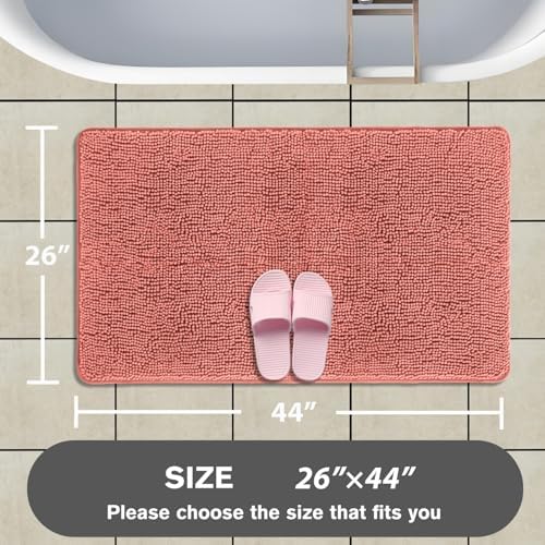 Coral Bathroom Rugs – Absorbent and Washable Bath Mat, Non-Slip, Thick Soft Chenille Bath Rugs for Bathroom Floor, Shower, Sink - 26" x 44"