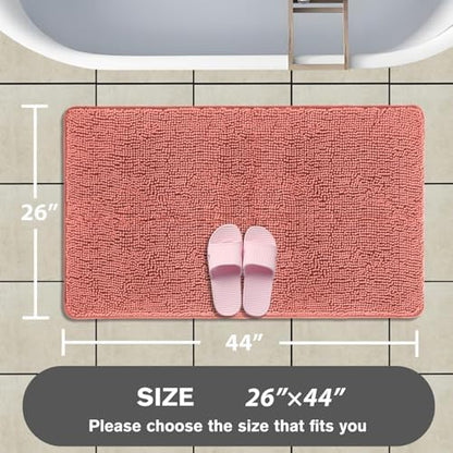 Coral Bathroom Rugs – Absorbent and Washable Bath Mat, Non-Slip, Thick Soft Chenille Bath Rugs for Bathroom Floor, Shower, Sink - 26" x 44"