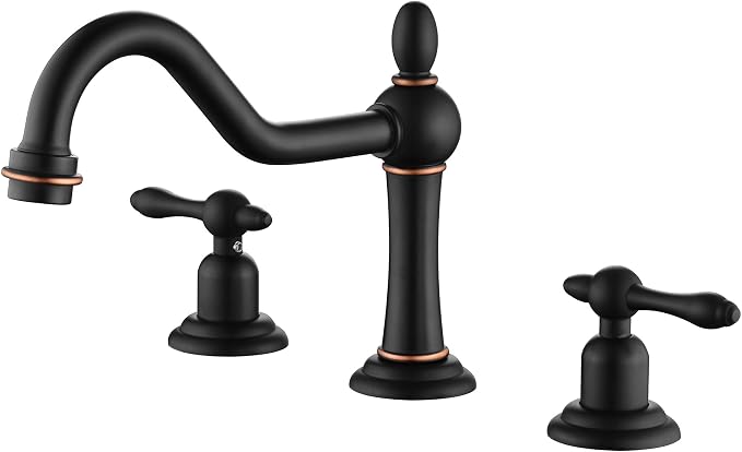 SUMERAIN 8 Inch Widespread Bathroom Faucet, Oil Rubbed Bronze | 3 Hole, 2 Handle, Vintage Style, 360°Swivel Spout