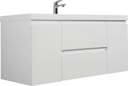 Floating Bathroom Vanity with Sink, 48" Wall-Mounted Bathroom Storage Vanity Cabinet with Resin Top Basin and Soft Close Drawers, No Assembly Required, Glossy White
