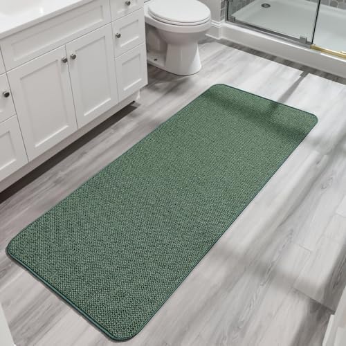 Bath Mat,Ultra Thin Bathroom Runner Rugs,Large Bath Mats for Bathroom,Quick Dry,Non-Slip,Machine Washable,Low Pile,Bath Rug,Shower Outside,Sink,Home Decor Accessories.Green,1'5"x4'11"（17x59inch）
