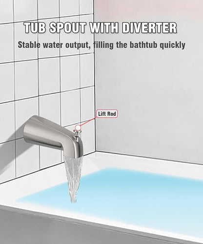 Tub Spout with Diverter, Slip On Bathtub Spout Fits 1/2'' Copper Tube(5/8'' Dia), Bathroom Tub Faucet with PTFE Tape & Hex Wrench, Brushed Nickel