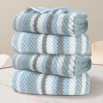 VOOVA & MOVAS Bath Hand Towels 4 Pack, Cotton Blend, 16x27 in, Blue Striped