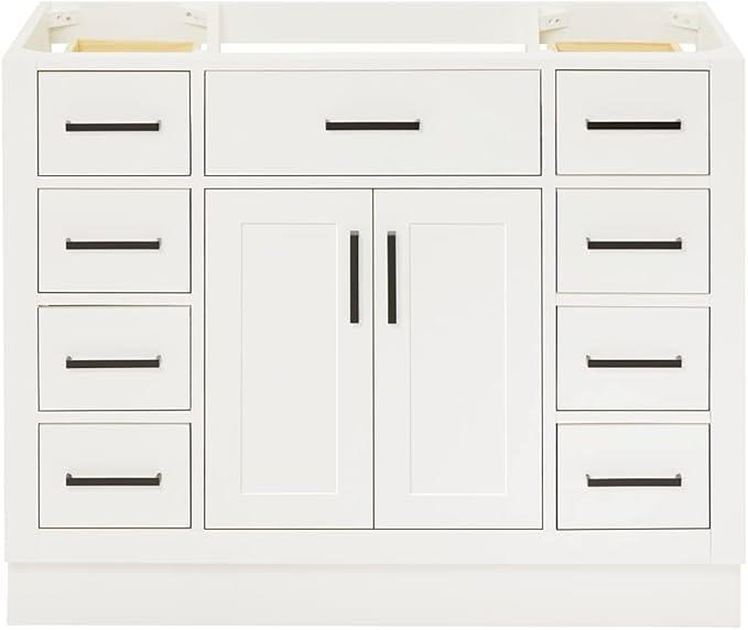 ARIEL Hepburn 42-inch Bathroom Vanity Base Cabinet,Solid Wood, 2 Soft Closing Doors, 9 Dovetail Drawers, White