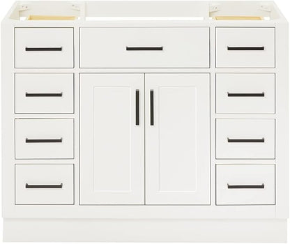 ARIEL Hepburn 42-inch Bathroom Vanity Base Cabinet,Solid Wood, 2 Soft Closing Doors, 9 Dovetail Drawers, White