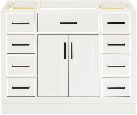 ARIEL Hepburn 42-inch Bathroom Vanity Base Cabinet,Solid Wood, 2 Soft Closing Doors, 9 Dovetail Drawers, White