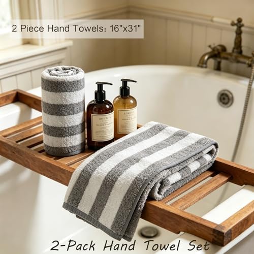 2 Piece Gray Cabana Stripe Hand Towels for Bathroom 16"x31" Ultra Soft Breathable Hand Face Towels Highly Absorbent Towel Quick Dry Towel for Spa Gym Hotel Travel Camp