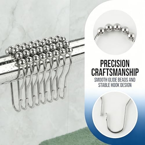 Shower Curtain Hooks Rings, Rustproof Metal Shower Curtain Rings for Bathroom Shower Rods Curtains - Set of 12, Nickel