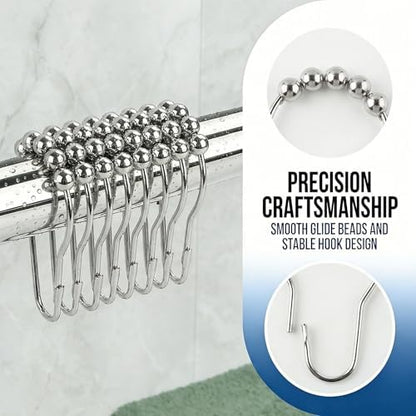 Shower Curtain Hooks Rings, Rustproof Metal Shower Curtain Rings for Bathroom Shower Rods Curtains - Set of 12, Nickel