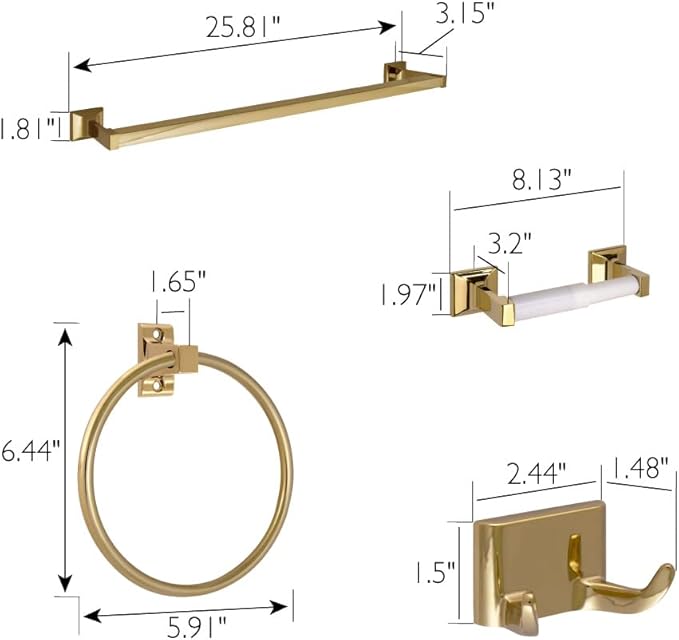 Design House 534636 Millbridge Classic 4-Piece Bathroom Accessory Kit Polished Brass